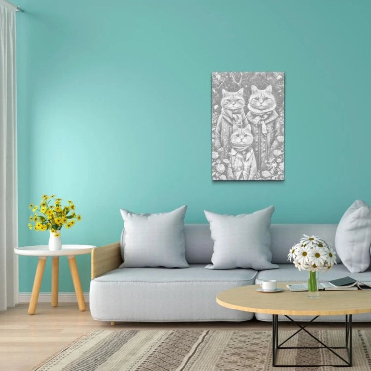 Dot Painting Katzenfamilie – Punktmalerei Tiermotiv mit Katze und Kätzchen