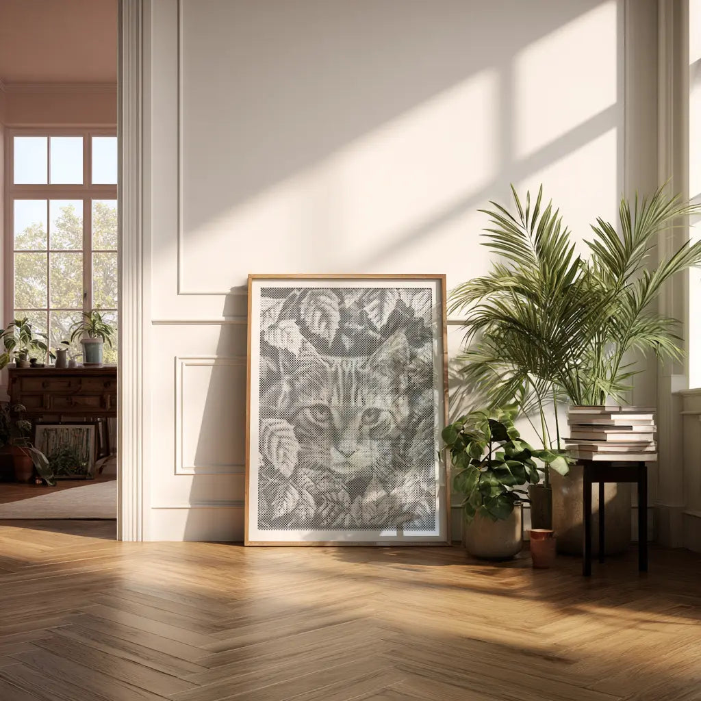 Cat Playing with Leaves | Dot Painting Kit