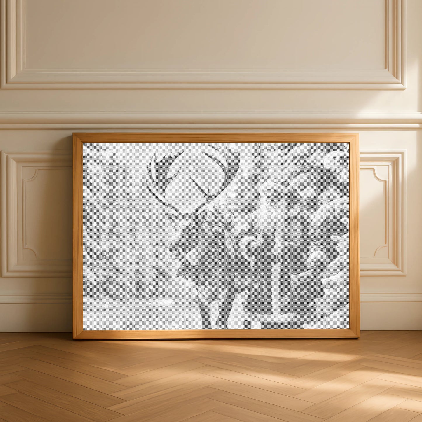 Father Christmas with Reindeer in a Snowy Forest | Dot Painting Kit