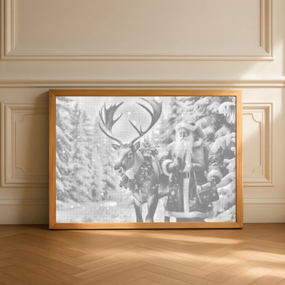 Father Christmas with Reindeer in a Snowy Forest | Dot Painting Kit