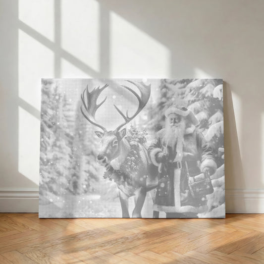 Father Christmas with Reindeer in a Snowy Forest | Dot Painting Kit