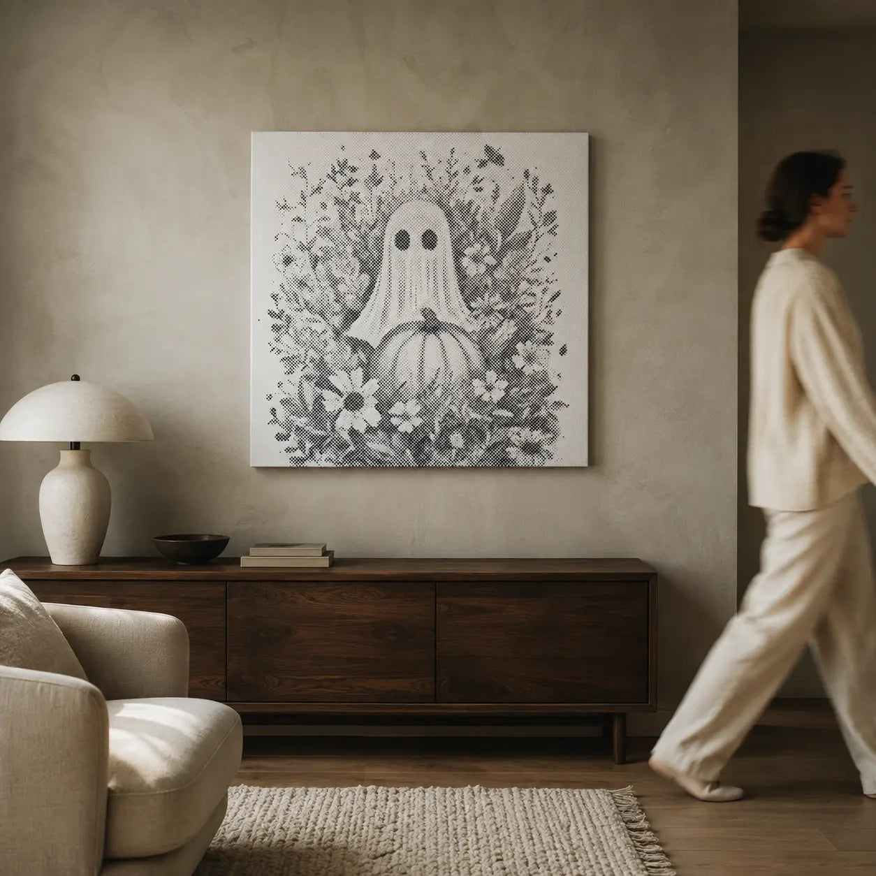 Ghost with Pumpkin and Flowers Halloween | Dot Painting Kit