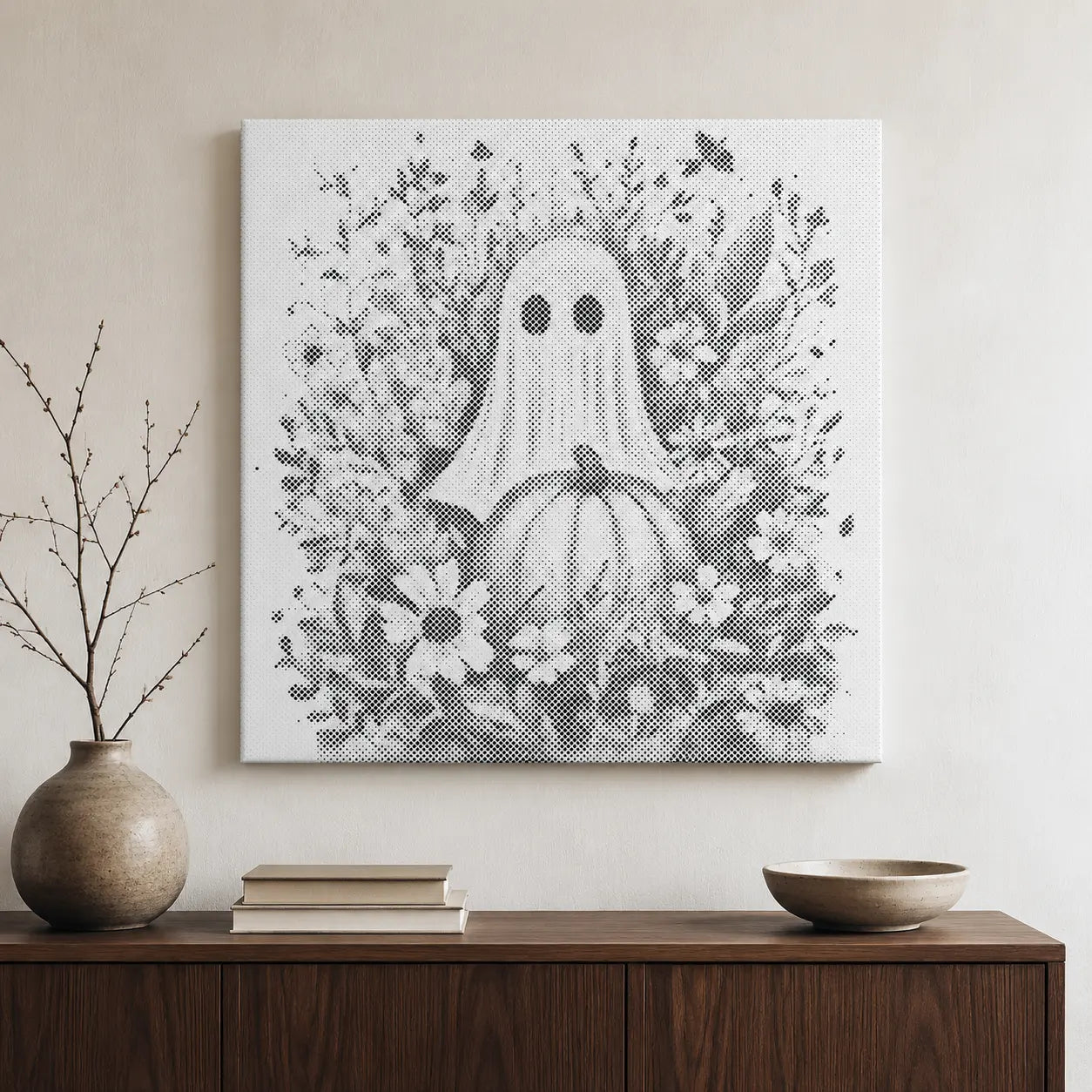 Ghost with Pumpkin and Flowers Halloween | Dot Painting Kit