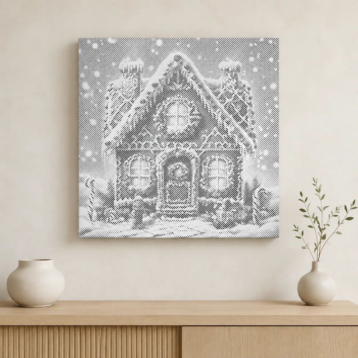 Gingerbread House in Snow | Dot Painting Kit finished dot painting artwork