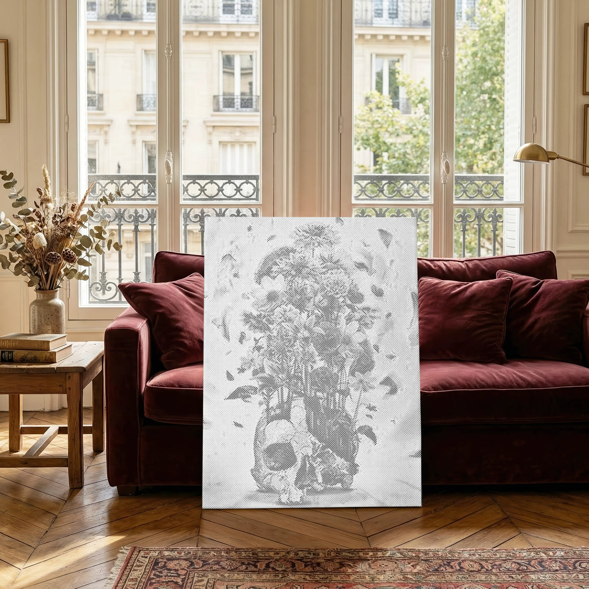 Skull Vase Floral Still Life | Dot Painting Kit finished dot painting artwork