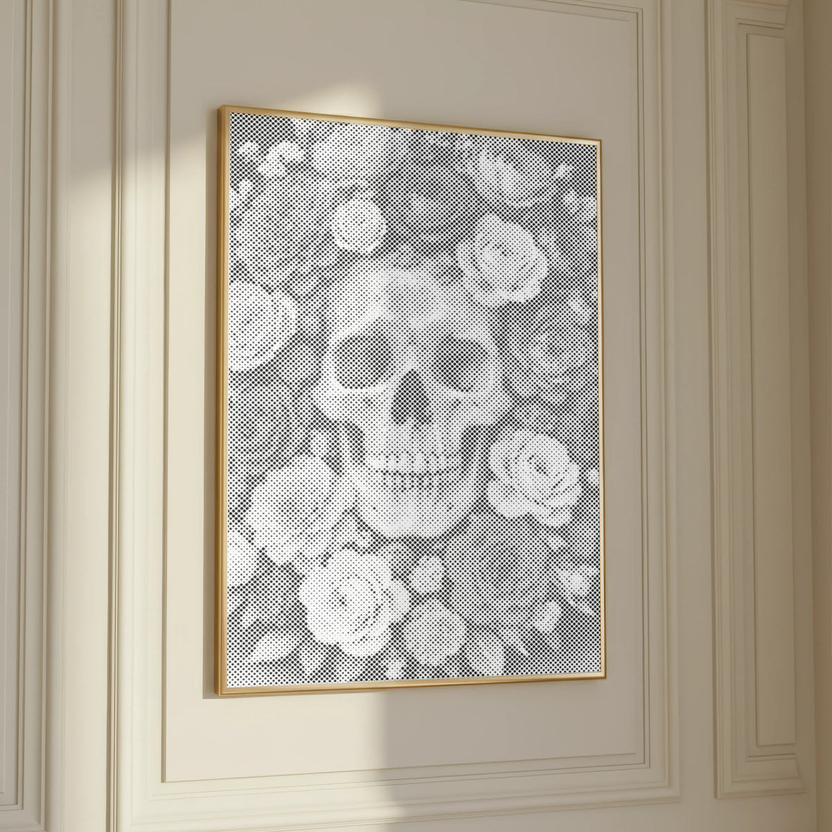 Skull in a Sea of Roses | Dot Painting Kit finished dot painting artwork