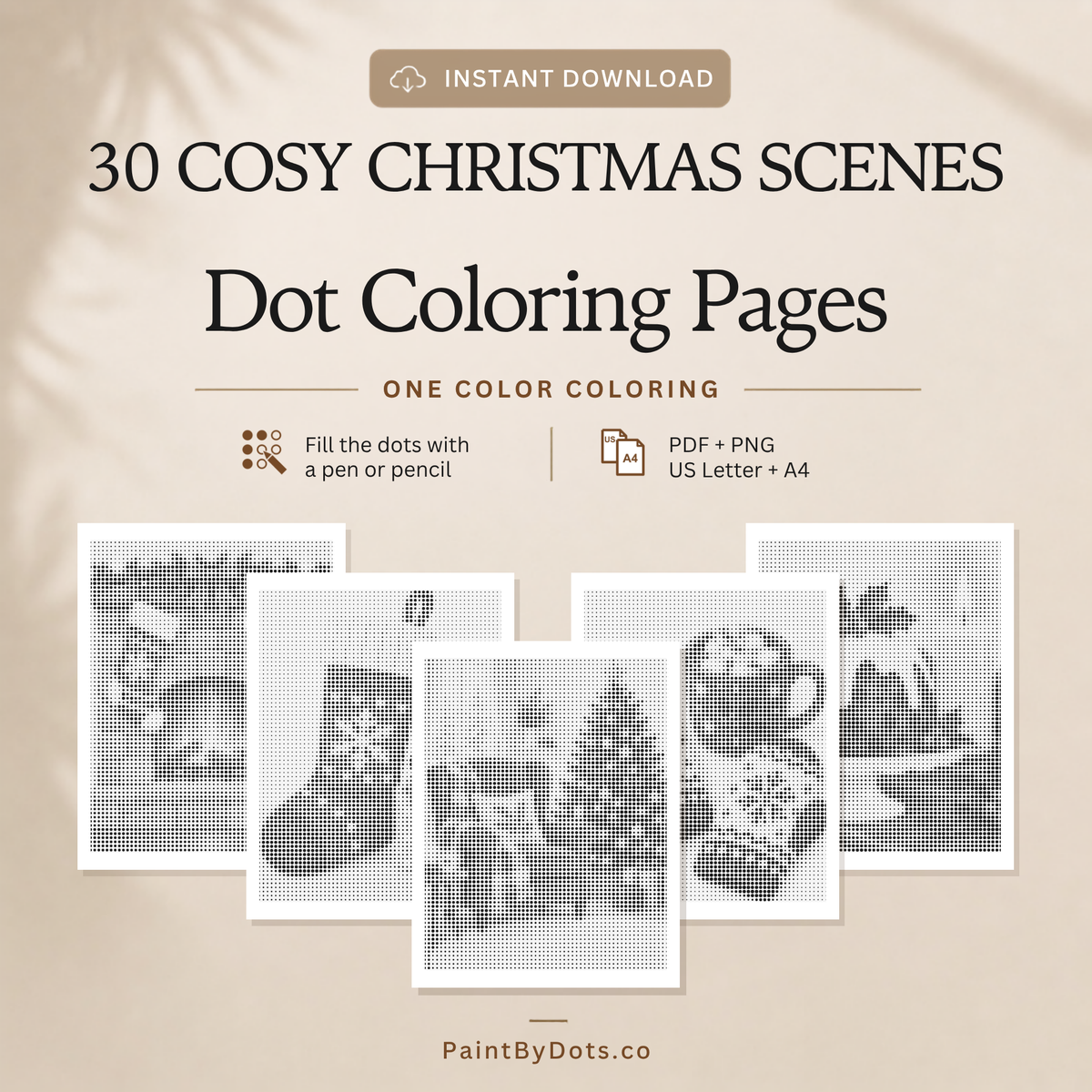Cosy Christmas dot painting digital download with 30 printable festive pages