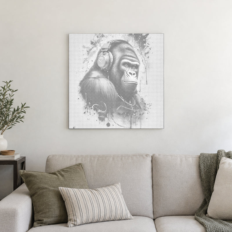Gorilla with Headphones | Dot Painting Kit finished dot painting artwork