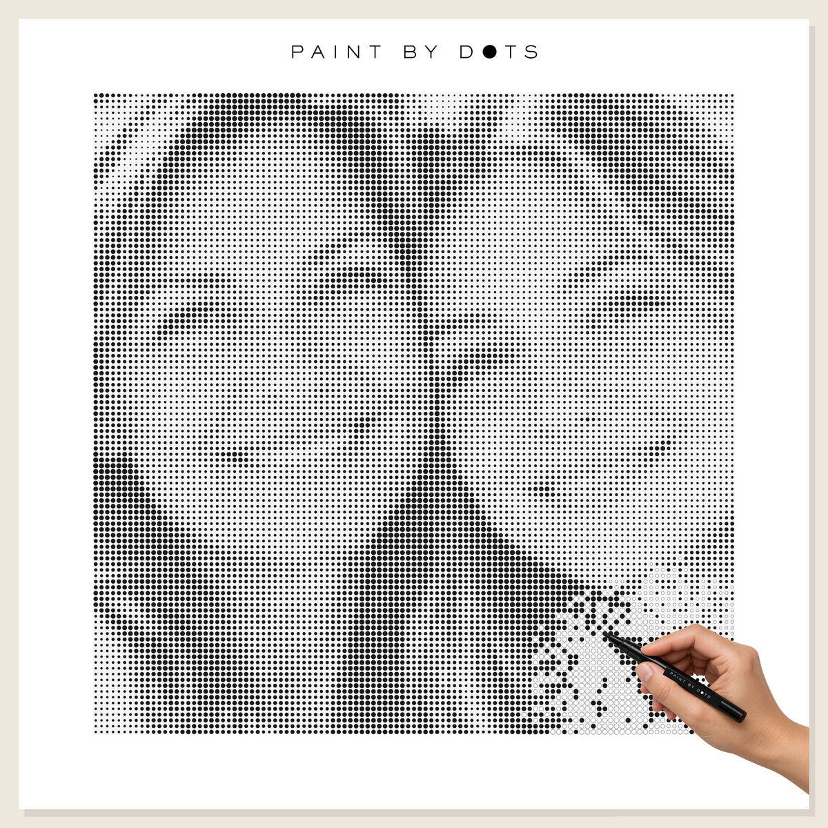 Personalised photo dot painting being completed with a Paint By Dots marker