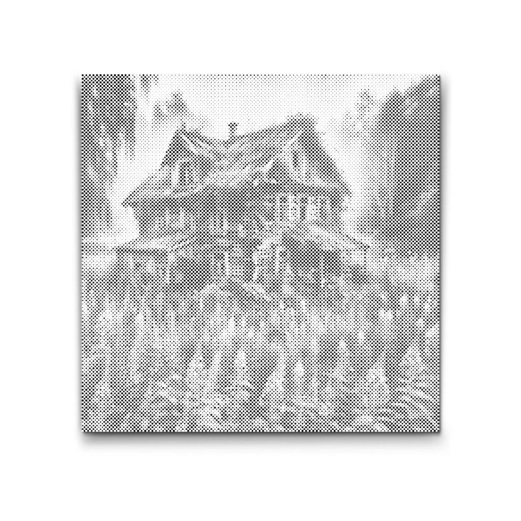 Dot Painting eines alten Hauses inmitten wilder Natur – verlassen und geheimnisvoll.